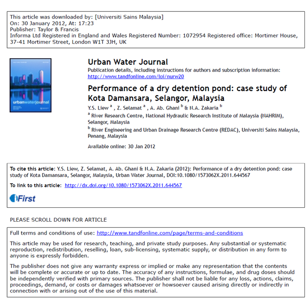 Thumbnail for Performance of a dry detention pond:  Case Study of Kota Damansara, Selangor