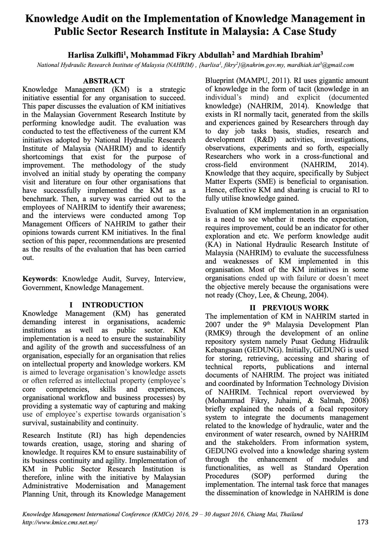 Thumbnail for Knowledge Audit on the Implementation of Knowledge Management in Public Sector Research Institute in Malaysia: a Case Study