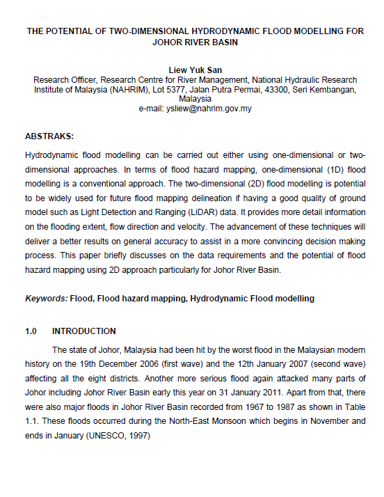Thumbnail for The Potential of Two-Dimensional Hydrodynamic Flood Modelling for Johor River Basin