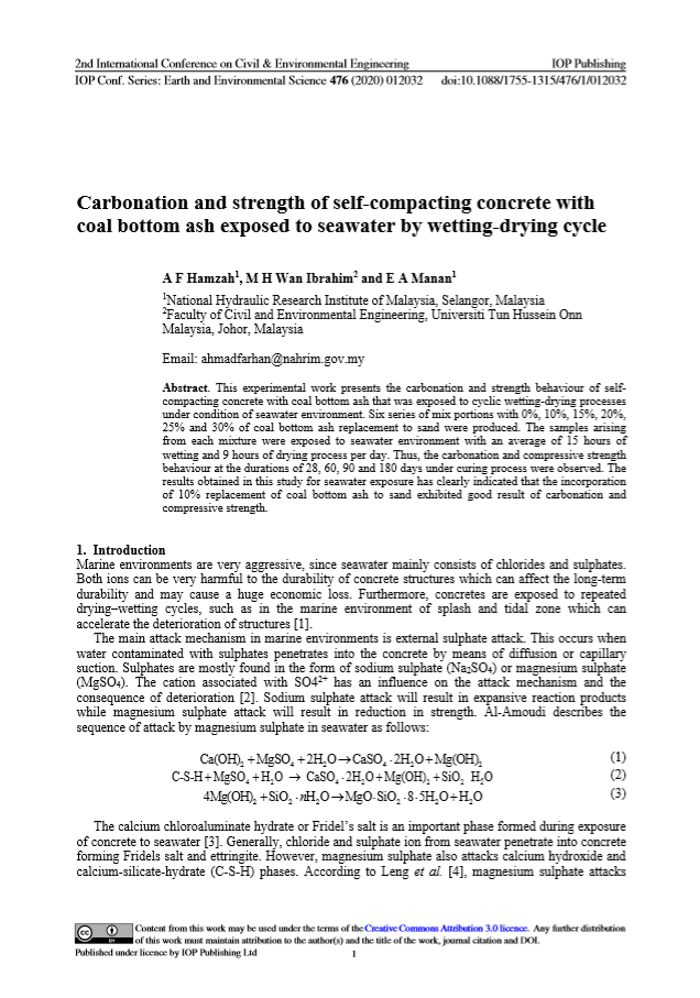 Thumbnail for Carbonation and strength of self-compacting concrete with coal bottom ash exposed to seawater by wetting-drying cycle