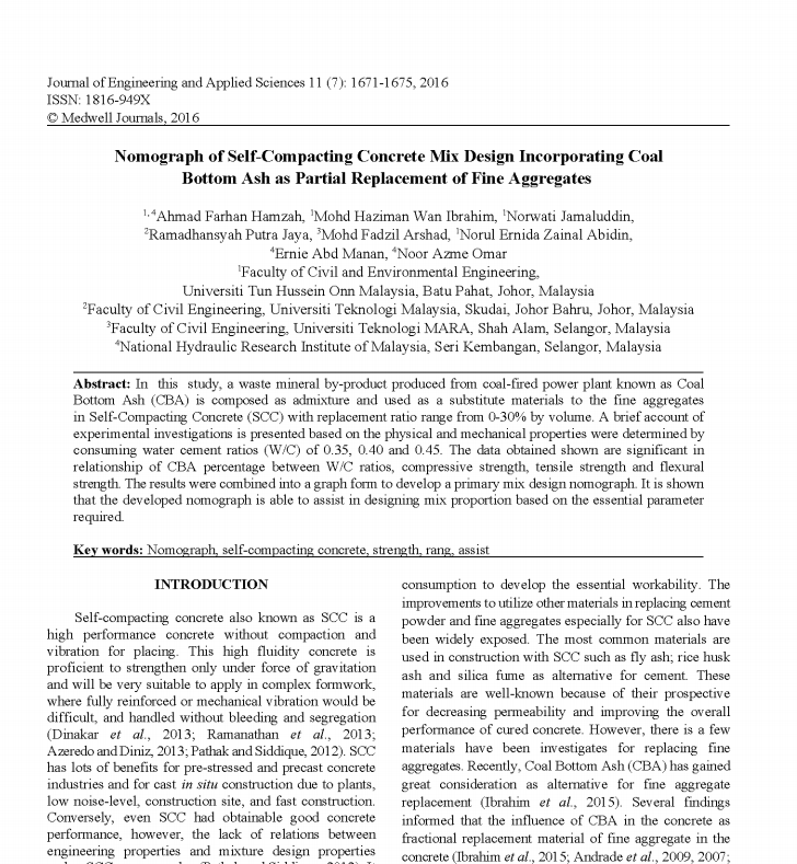 Thumbnail for Nomograph of Self-Compacting Concrete Mix Design Incorporating Coal Bottom Ash as Partial Replacement of Fine Aggregates