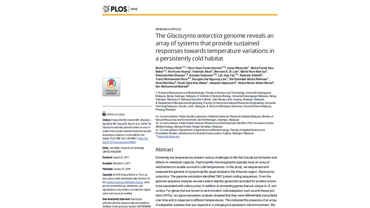 Thumbnail for The Glaciozyma antarctica genome reveals an array of systems that provide sustained responses towards temperature variations in a persistently cold habitat