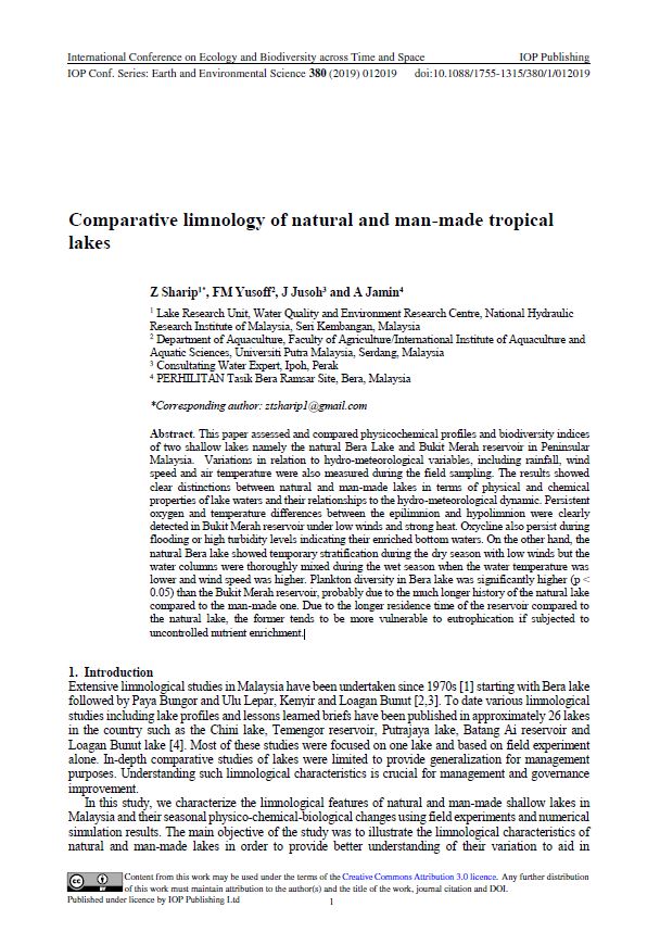 Thumbnail for Comparative limnology of natural and man-made tropical lakes