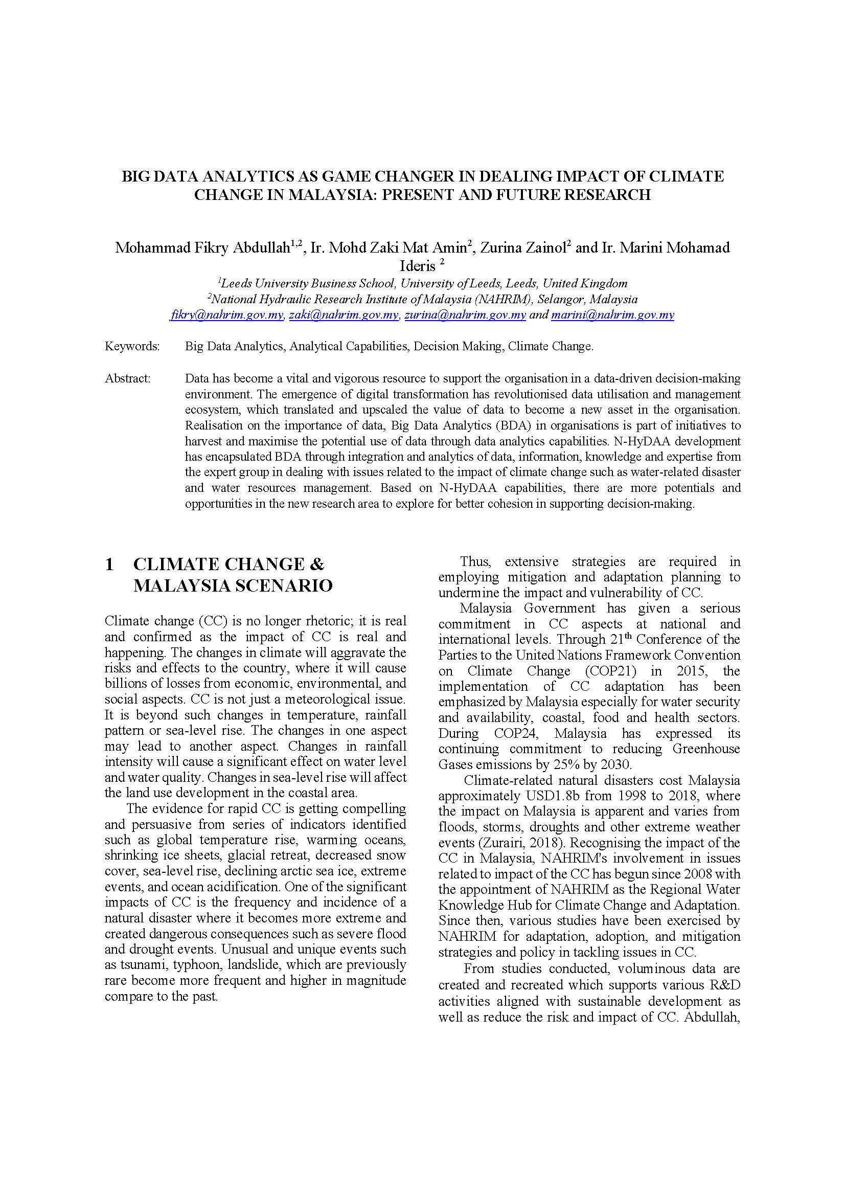 Thumbnail for Big Data Analytics As Game Changer In Dealing Impact of Climate Change In Malaysia: Present and Future Research