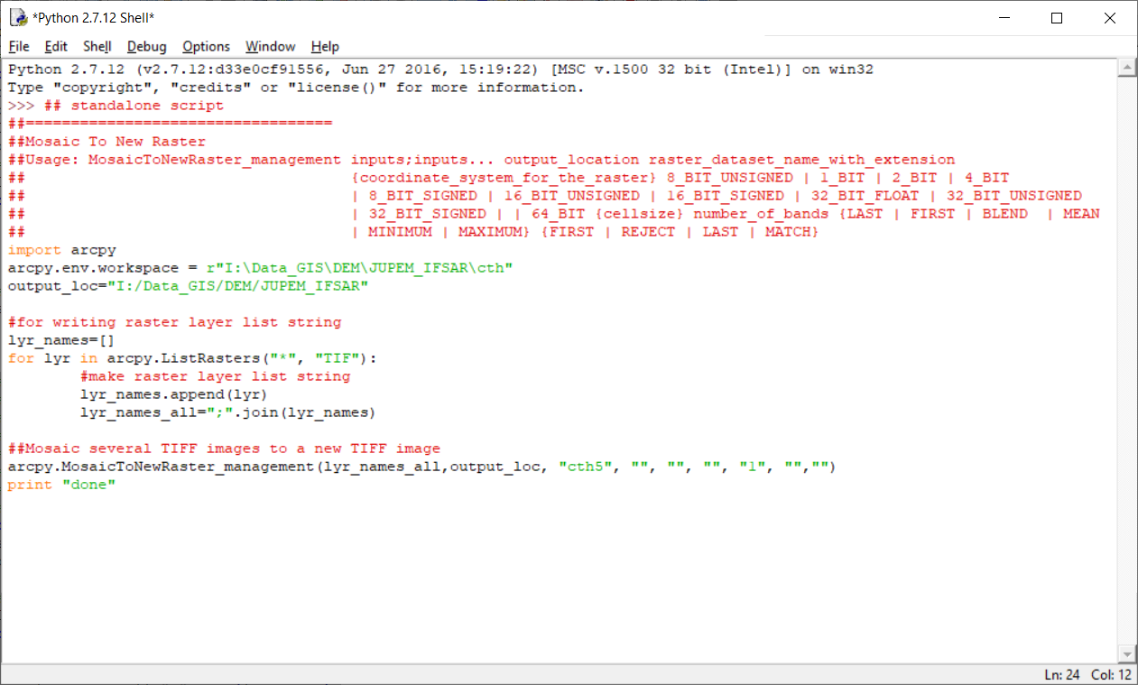 Thumbnail for ArcGIS Python script for automated raster mosaic (DEM)