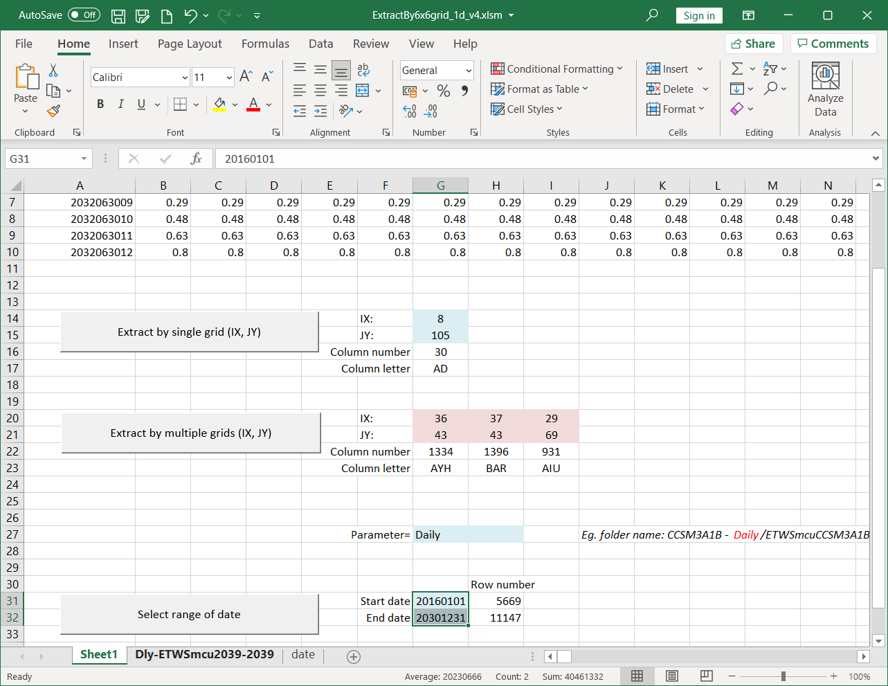Thumbnail for Excel VBA for Extraction of Climate Projection Data from 6×6 grid Peninsular Malaysia csv files (2015)