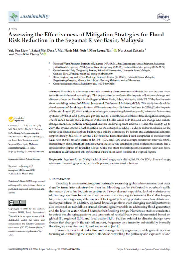 Thumbnail for Assessing the Effectiveness of Mitigation Strategies for Flood Risk Reduction in the Segamat River Basin, Malaysia