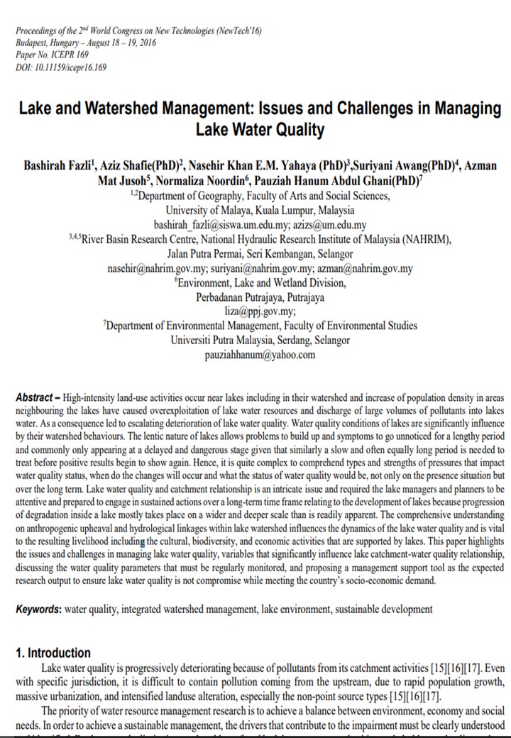 Thumbnail for Lake and Watershed Management: Issues and Challenges in Managing Lake Water Quality