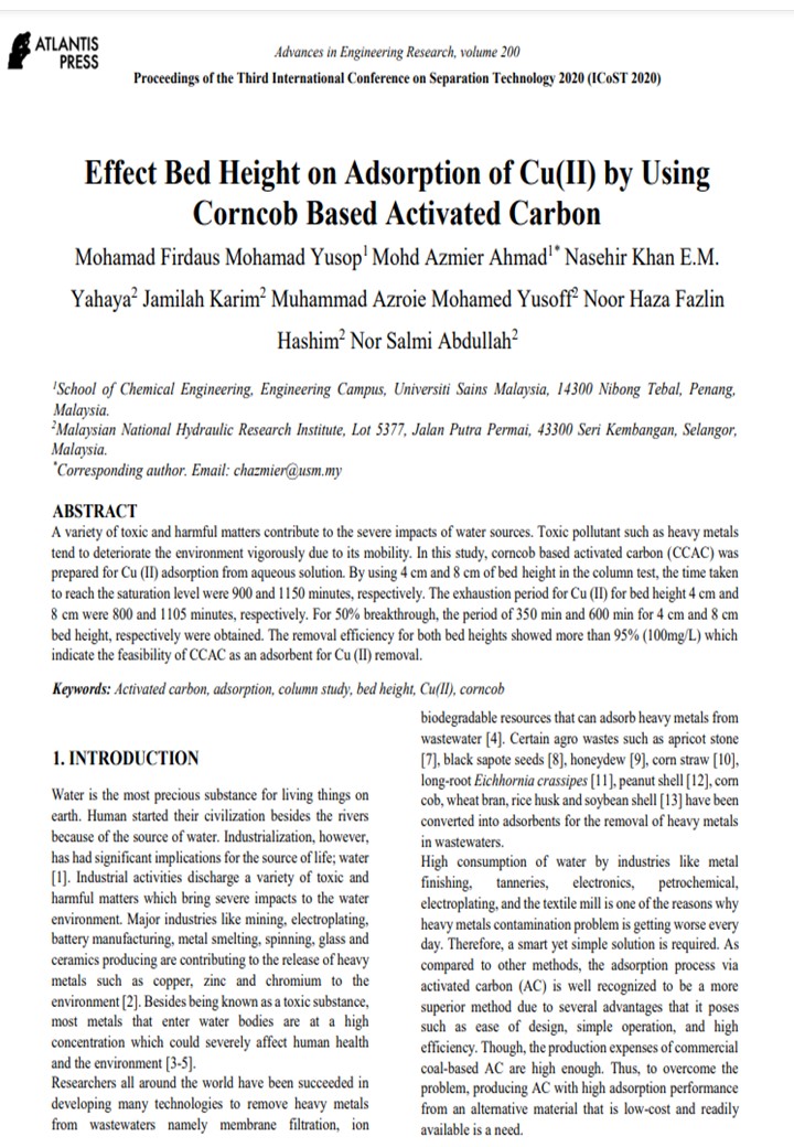 Thumbnail for Effect Bed Height on Adsorption of Cu(II) by Using Corncob Based Activated Carbon