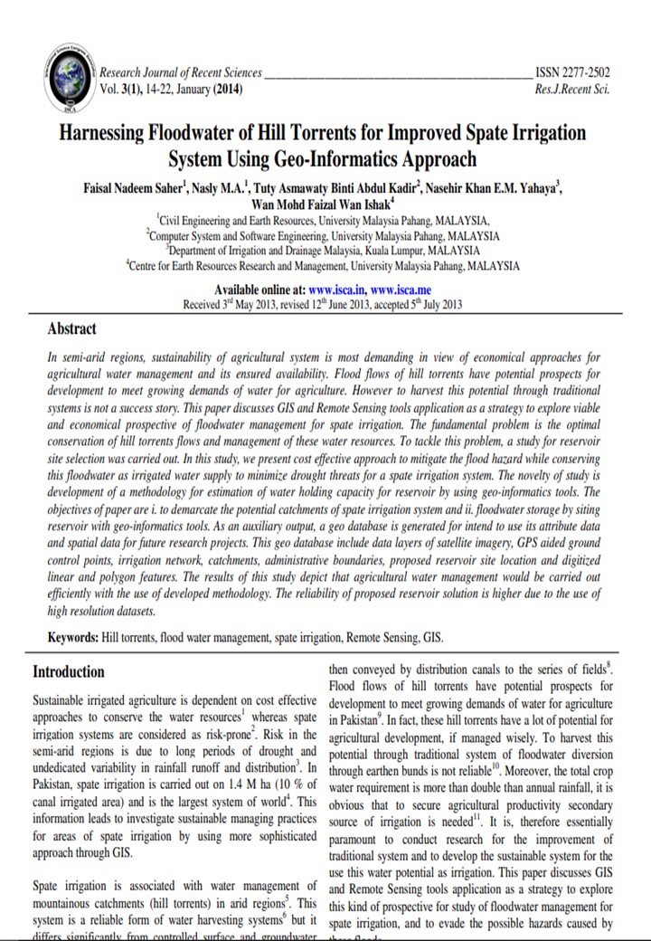 Thumbnail for Harnessing Floodwater of Hill Torrents for Improved Spate Irrigation System Using Geo-Informatics Approach
