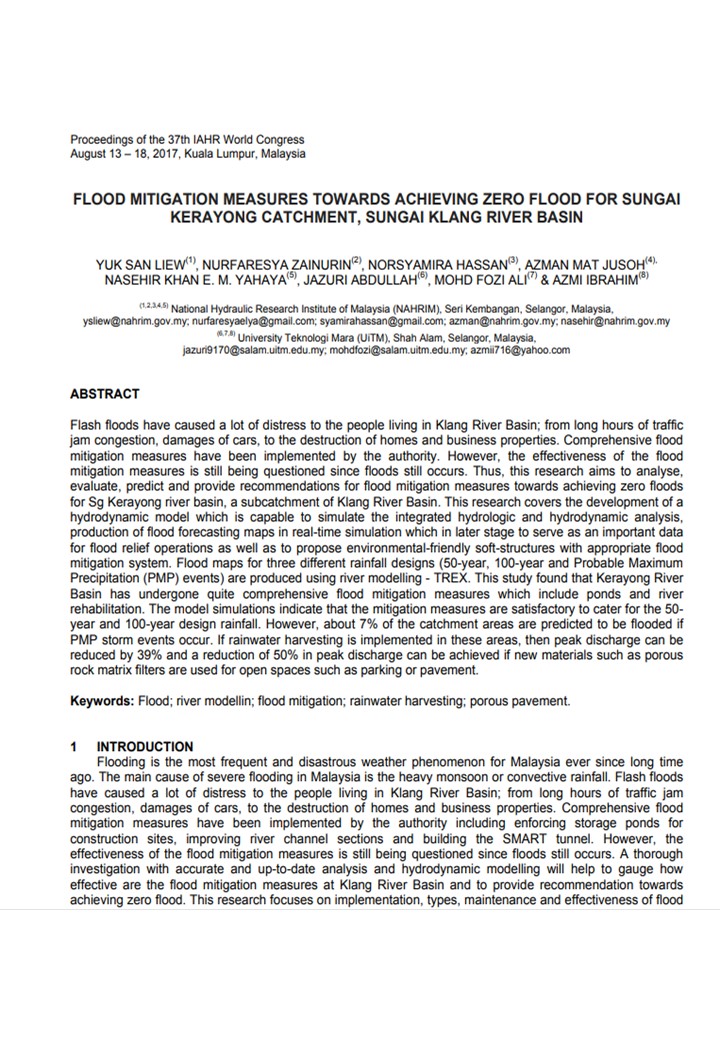 Thumbnail for FLOOD MITIGATION MEASURES TOWARDS ACHIEVING ZERO FLOOD FOR SUNGAI KERAYONG CATCHMENT, SUNGAI KLANG RIVER BASIN