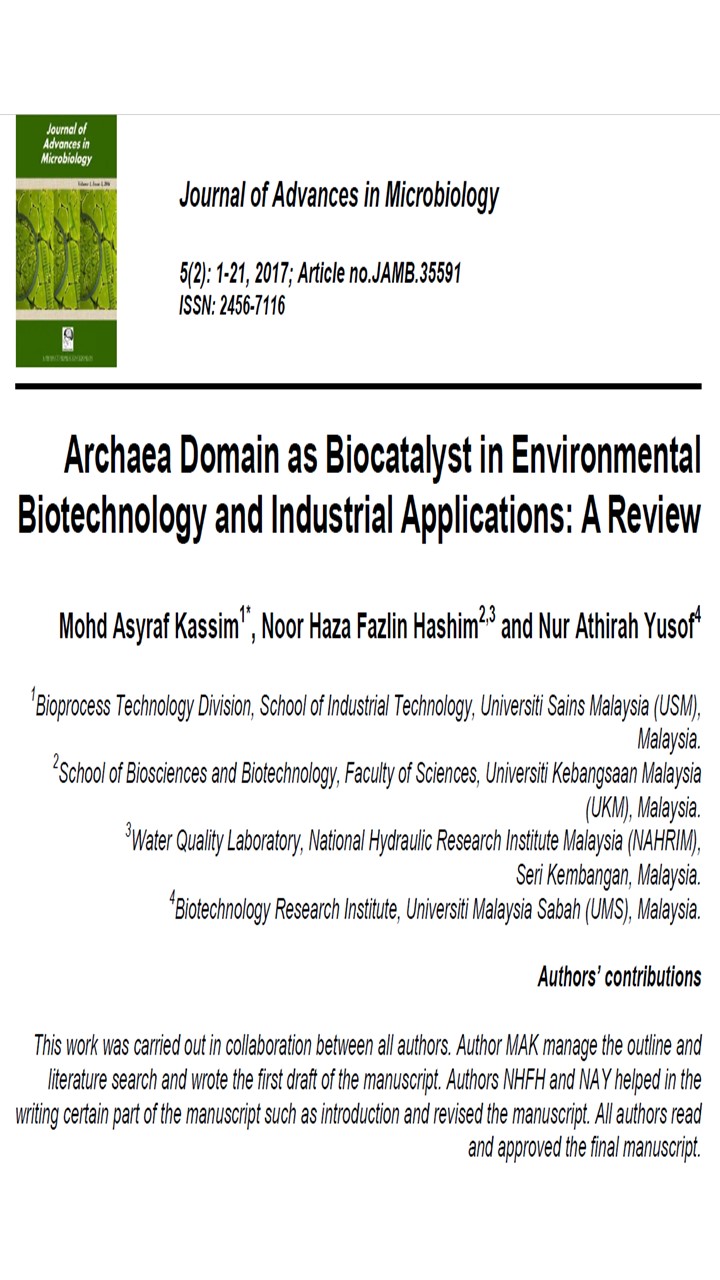 Thumbnail for Archaea Domain as Biocatalyst in Environmental Biotechnology and Industrial Applications: A Review