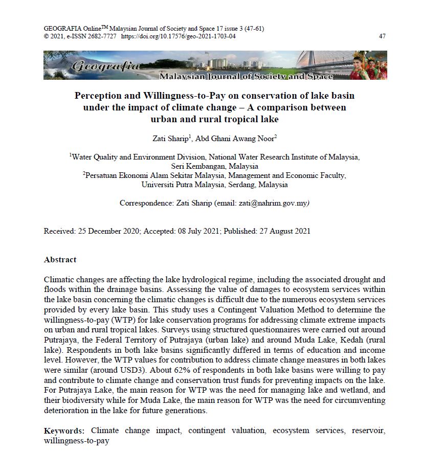 Thumbnail for Perception and Willingness-to-Pay on conservation of lake basin under the impact of climate change – A comparison between urban and rural tropical lake