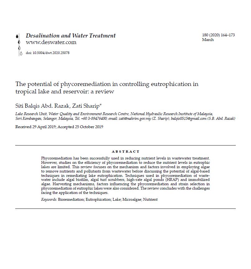 Thumbnail for The potential of phycoremediation in controlling eutrophication in tropical lake and reservoir: a review