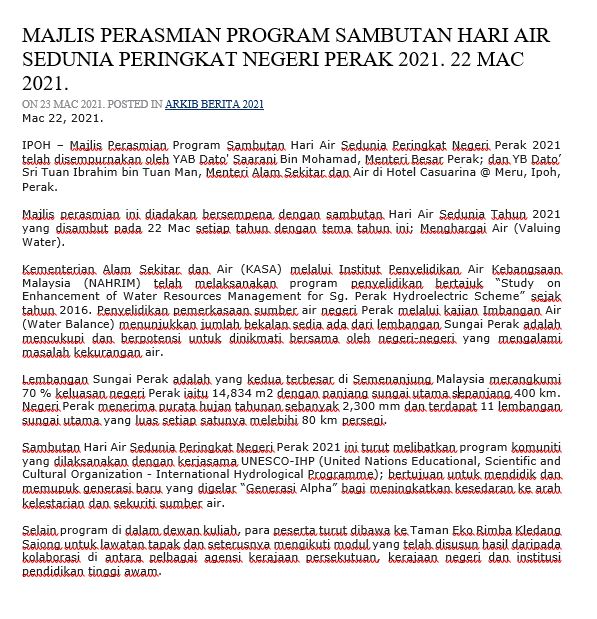 Thumbnail for Majlis Perasmian Program Sambutan Hari Air Sedunia Peringkat Negeri Perak 2021 