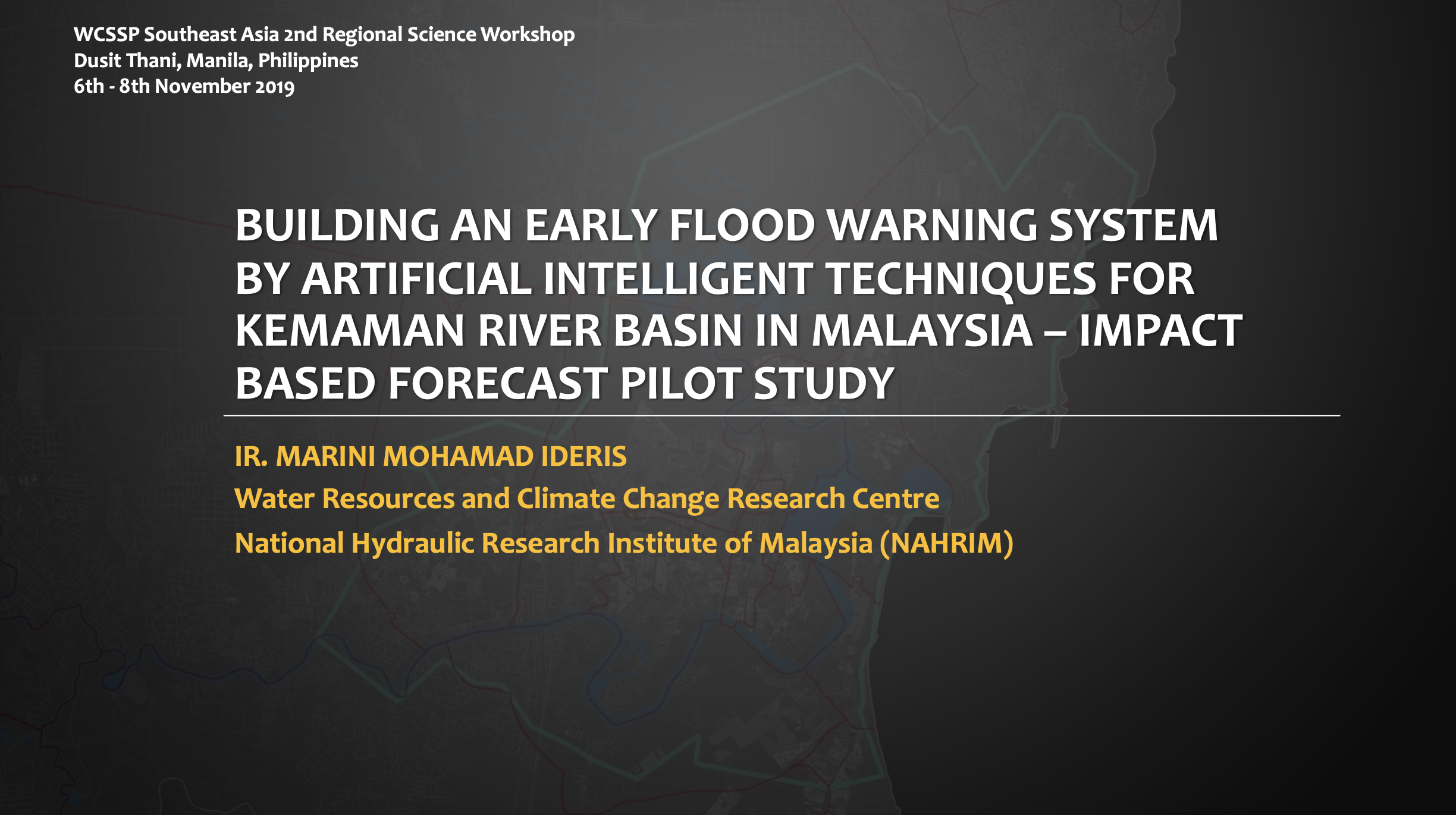 Thumbnail for BUILDING AN EARLY FLOOD WARNING SYSTEM BY ARTIFICIAL INTELLIGENT TECHNIQUES FOR KEMAMAN BASED FORECAST PILOT STUDY - WEATHER AND CLIMATE SCIENCE FOR SERVICE PARTNERSHIP (WCSSP) SOUTHEAST ASIA 2ND REGIONAL SCIENCE WORKSHOP 