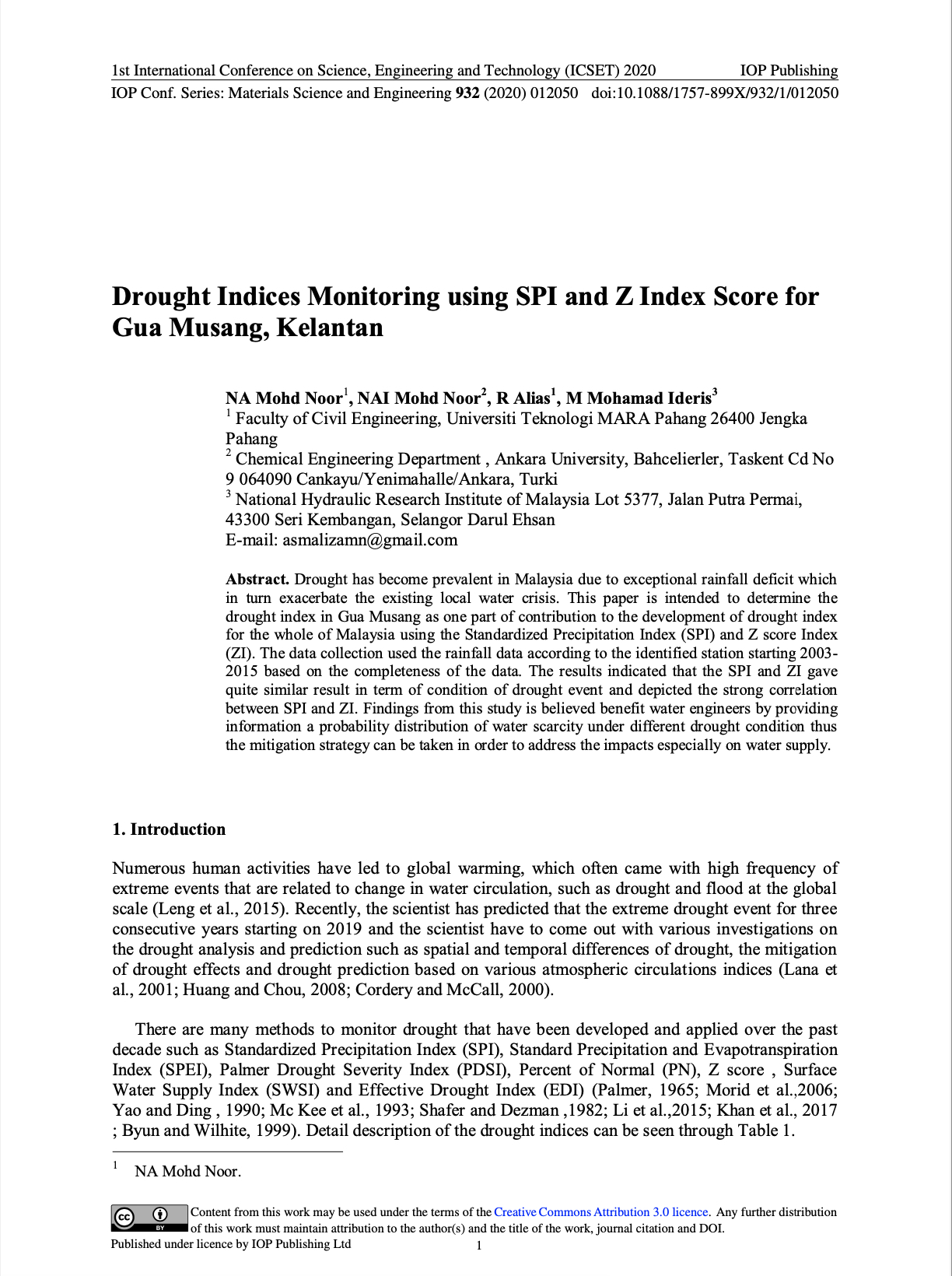 Thumbnail for DROUGHT INDICES MONITORING USING SPI AND Z INDEX SCORE FOR GUA MUSANG, KELANTAN - 1ST INTERNATIONAL CONFERENCE ON SCIENCE, ENGINEERING & TECHNOLOGY (ICSET) 2020