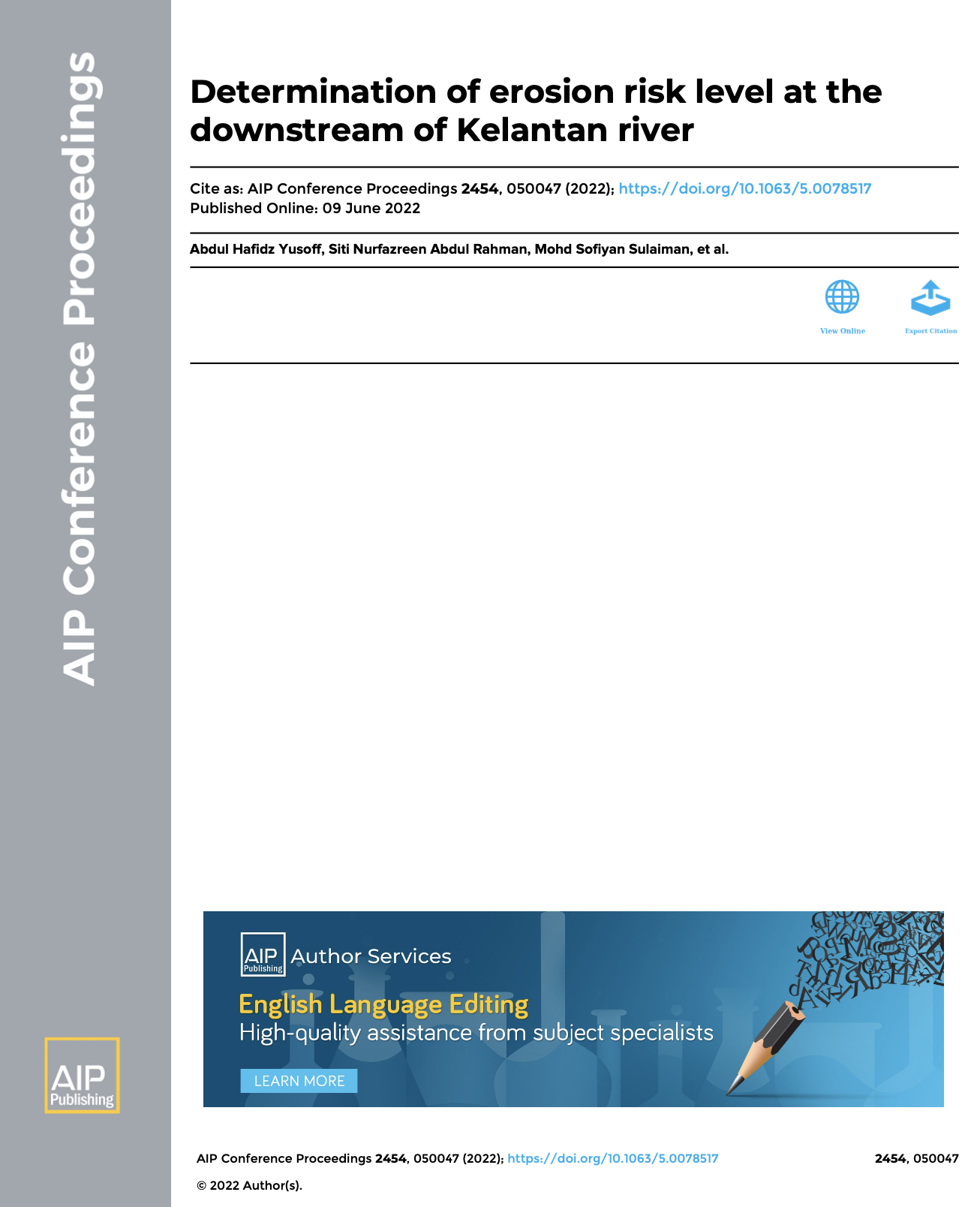 Thumbnail for DETERMINATION OF EROSION RISK LEVEL AT THE DOWNSTREAM OF KELANTAN RIVER - INTERNATIONAL CONFERENCE ON BIOENGINEERING AND TECHNOLOGY (IConBET2021) 