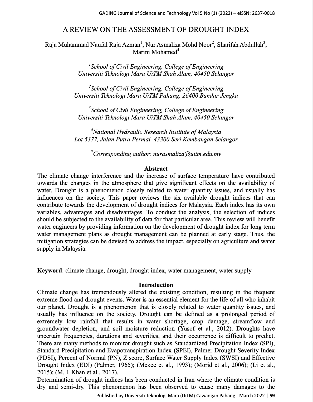 Thumbnail for A REVIEW ON THE ASSESSMENT OF DROUGHT INDEX - GADING JOURNAL OF SCIENCE AND TECHNOLOGY VOL 5 NO 1 (2022) 