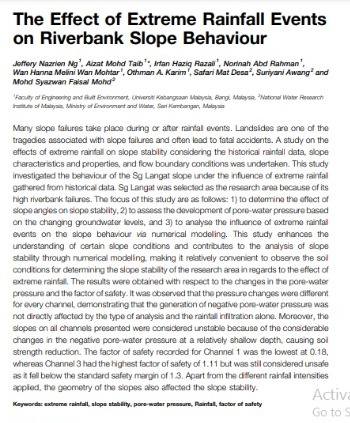 Thumbnail for The Effect of Extreme Rainfall Events on Riverbank Slope Behaviour