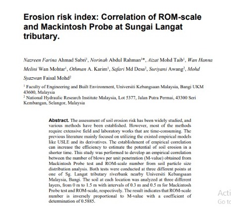 Thumbnail for Erosion risk index: Correlation of ROM-scale and Mackintosh Probe at Sungai Langat tributary