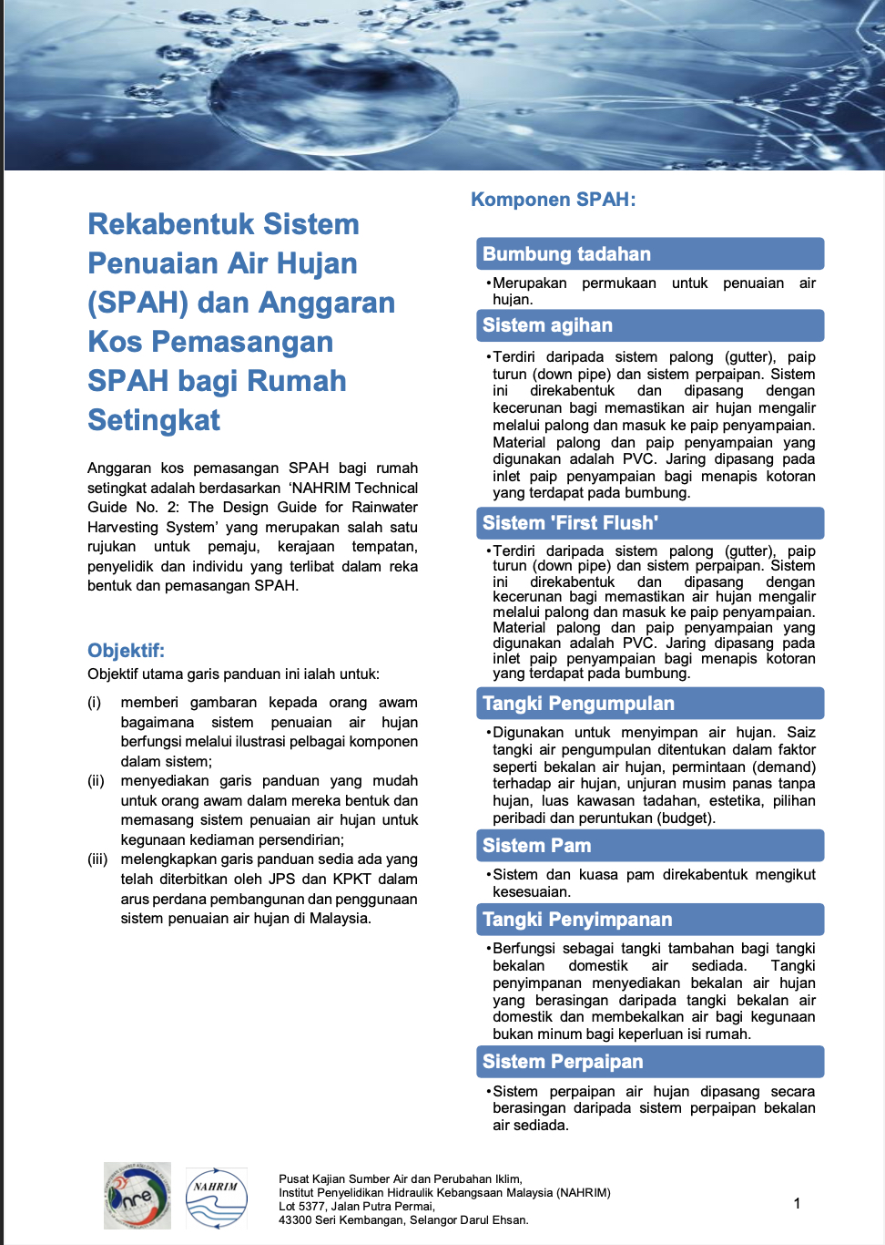 Thumbnail for PROJECT SHEET - REKABENTUK SISTEM PENUAIAN AIR HUJAN (SPAH) DAN KOS PEMASANGAN SPAH BAGI RUMAH SETINGKAT