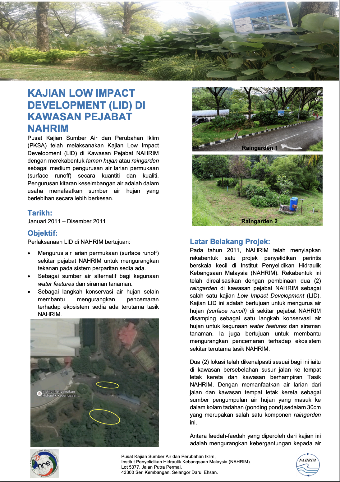 Thumbnail for PROJECT SHEET - KAJIAN LOW IMPACT DEVELOPMENT (LID) DI KAWASAN PEJABAT NAHRIM (RAINGARDEN)