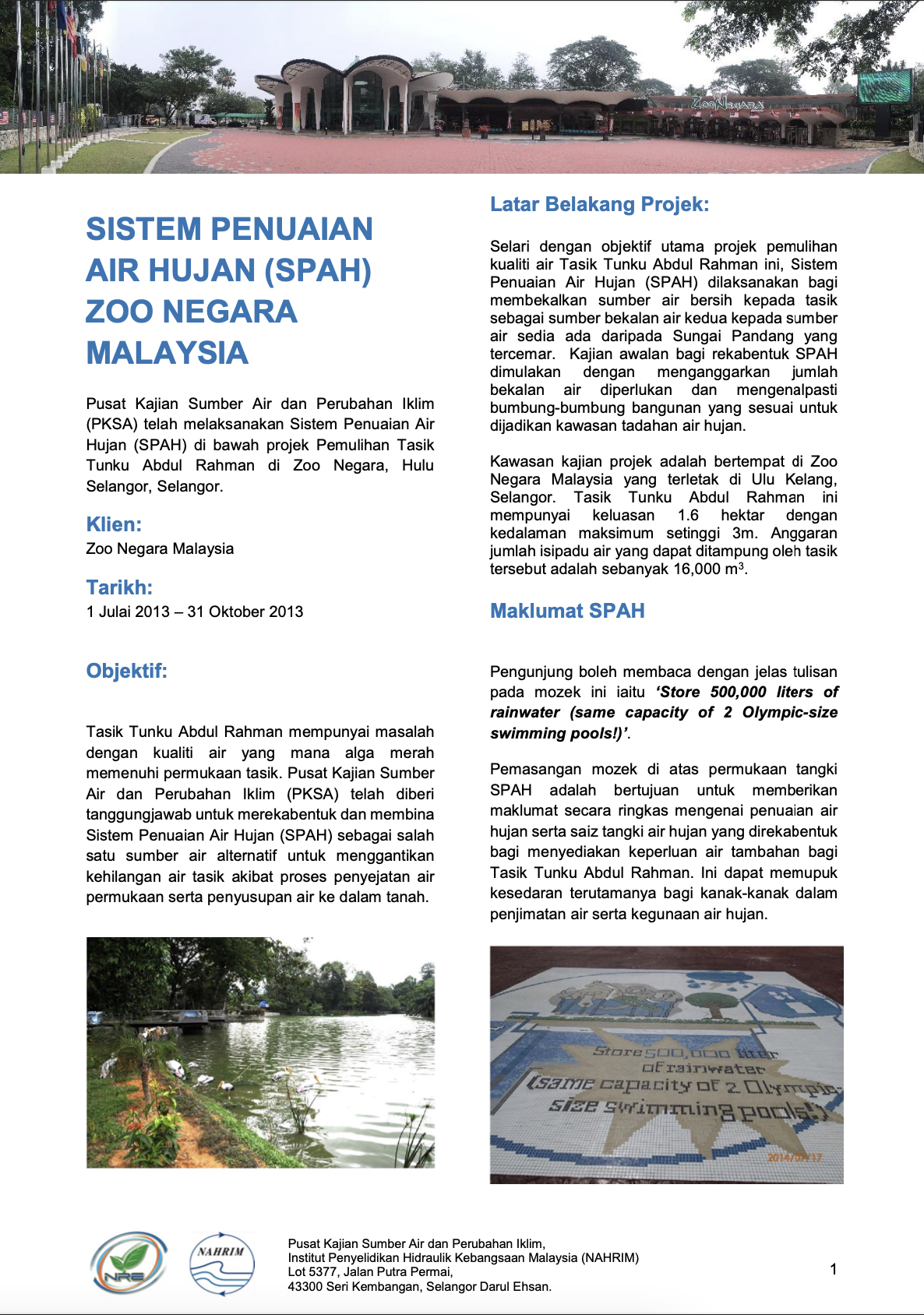 Thumbnail for PROJECT SHEET - SISTEM PENUAIAN AIR HUJAN (SPAH) ZOO NEGARA MALAYSIA
