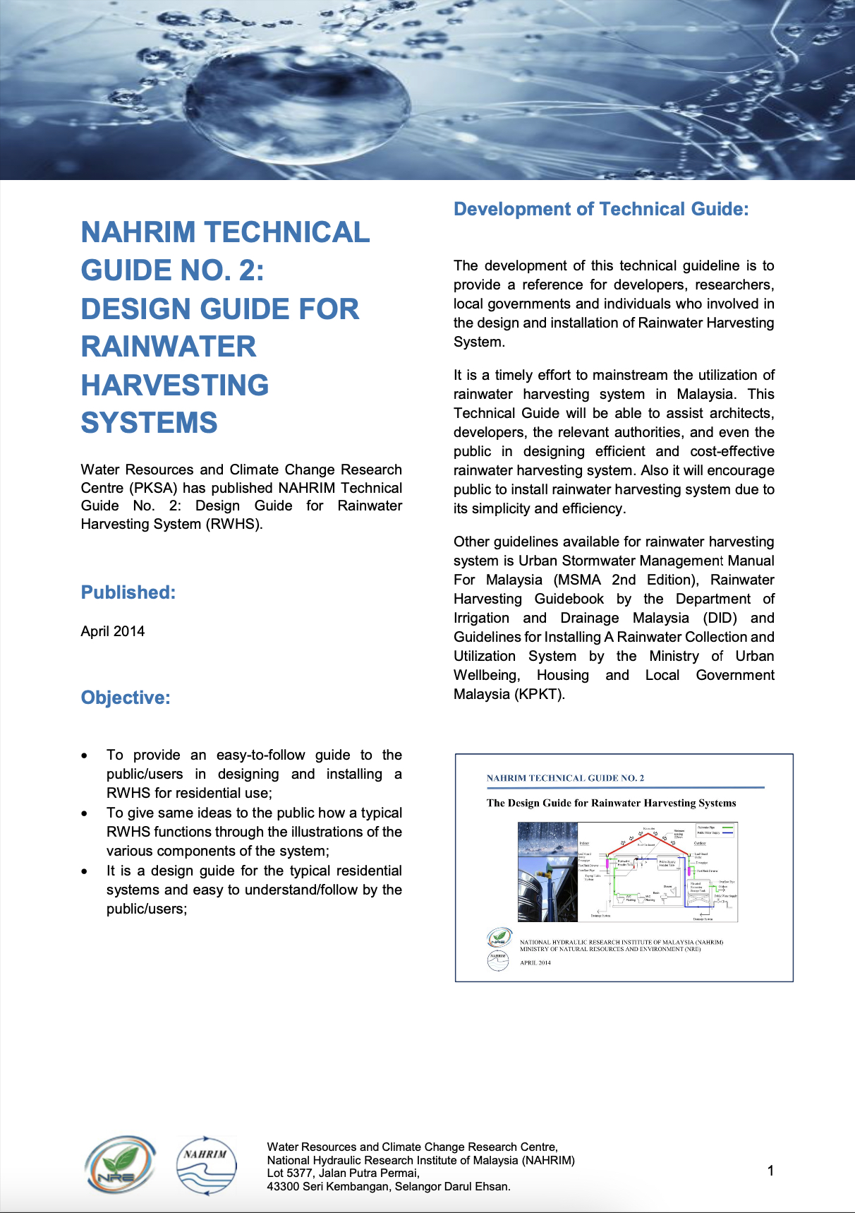 Thumbnail for PROJECT SHEET - NAHRIM TECHNICAL GUIDE NO. 2: DESIGN GUIDE FOR RAINWATER HARVESTING SYSTEMS