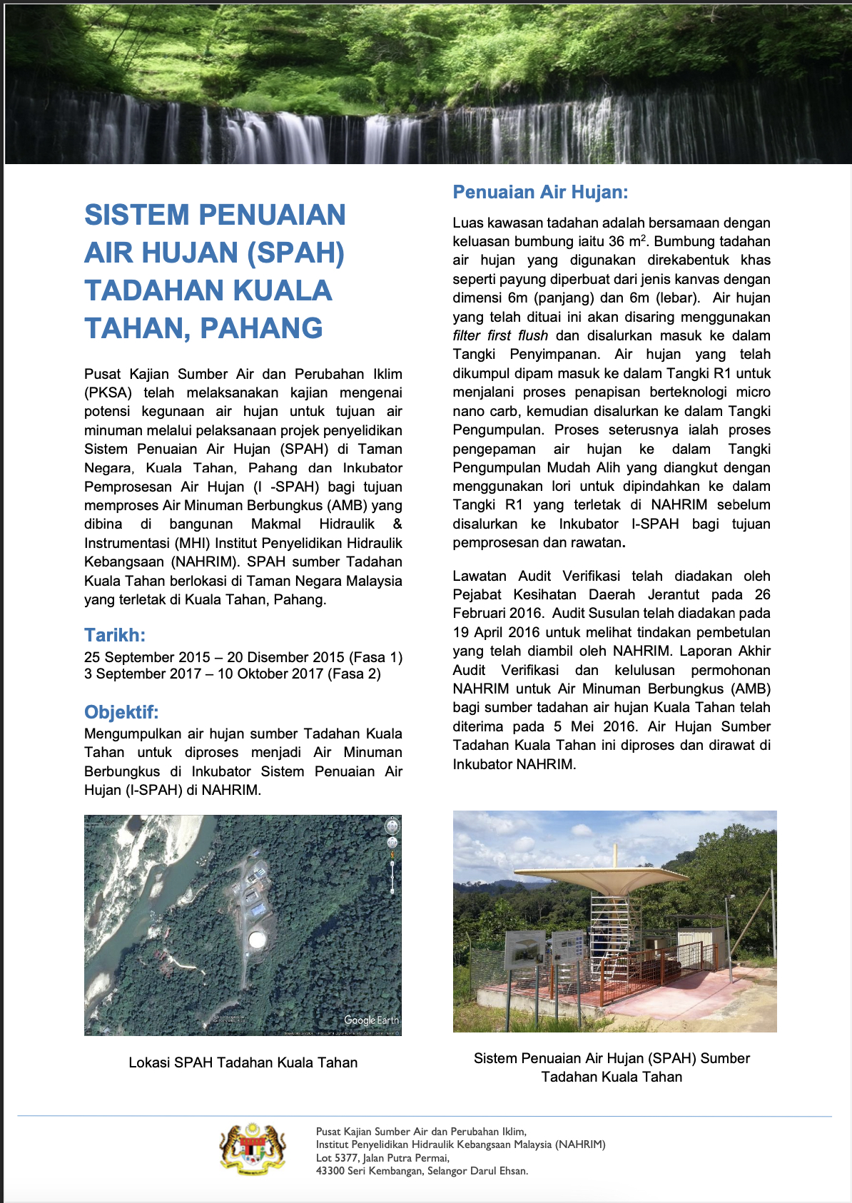 Thumbnail for PROJECT SHEET - SISTEM PENUAIAN AIR HUJAN (SPAH) TADAHAN KUALA TAHAN, PAHANG