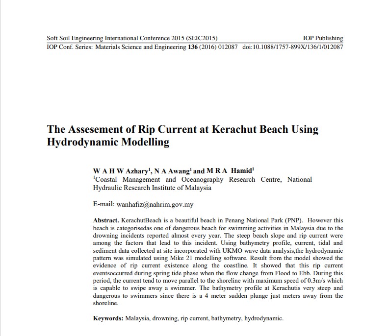 Thumbnail for The Assessment of Rip Current at Kerachut Beach using Hydrodynamic Modelling