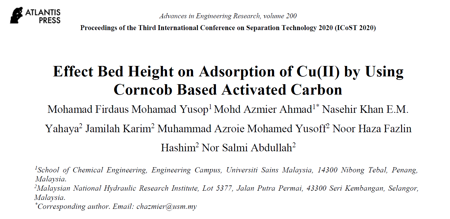 Thumbnail for Effect Bed Height on Adsorption of Cu(II) by Using Corncob Based Activated Carbon
