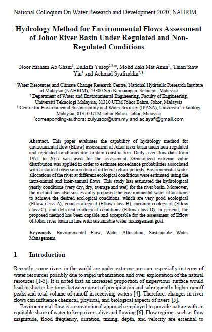 Thumbnail for Hydrology Method for Environmental Flows Assessment of Johor River Basin Under Regulated and Non-Regulated Conditions