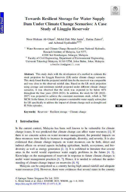 Thumbnail for Towards Resilient Storage for Water Supply Dam Under Climate Change Scenarios: A Case Study of Linggiu Reservoir