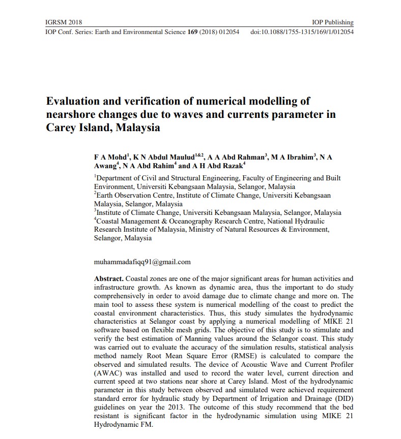 Thumbnail for Evaluation and verification of numerical modelling of nearshore changes due to waves and currents parameter in Carey Island, Malaysia