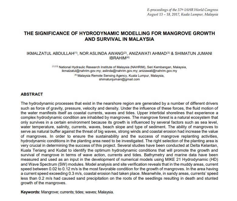 Thumbnail for THE SIGNIFICANCE OF HYDRODYNAMIC MODELLING FOR MANGROVE GROWTH AND SURVIVAL IN MALAYSIA