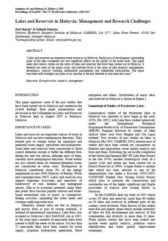 Thumbnail for Lakes and Reservoir in Malaysia: Management and Research Challenges
