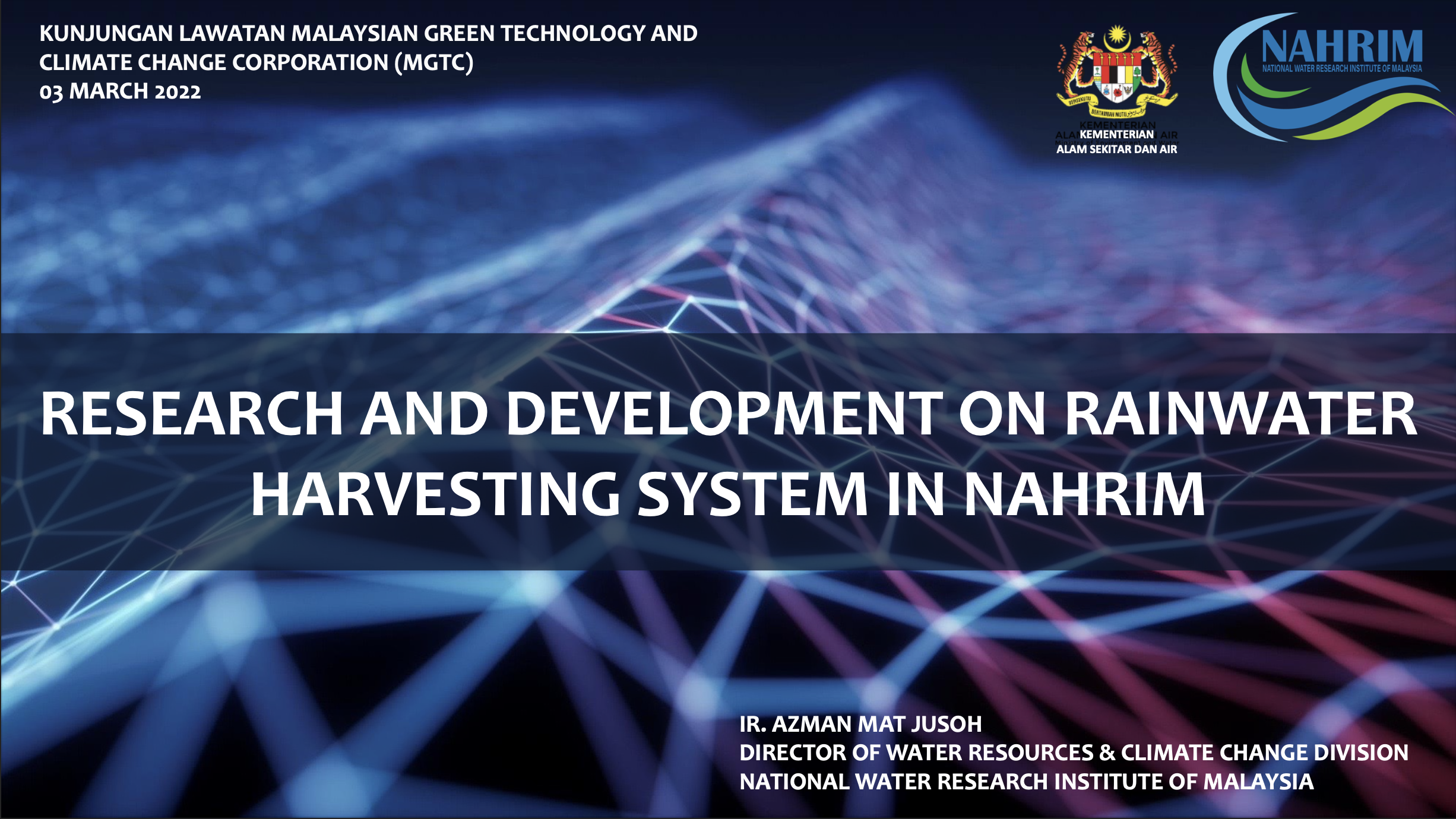 Thumbnail for RESEARCH AND DEVELOPMENT ON RAINWATER HARVESTING SYSTEM IN NAHRIM - KUNJUNGAN LAWATAN MALAYSIAN GREEN TECHNOLOGY AND CLIMATE CHANGE CORPORATION (MGTC)