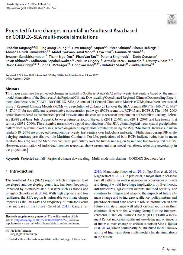 Thumbnail for Projected future changes in rainfall in Southeast Asia based on CORDEX–SEA multi‑model simulations