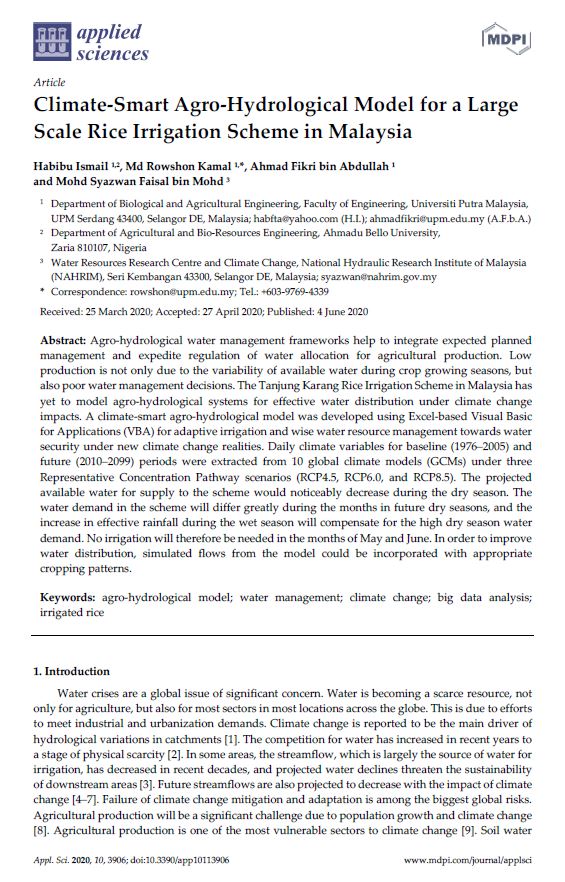 Thumbnail for Climate Smart Agro Hydrological Model for a Large Scale Rice Irrigation Scheme in Malaysia