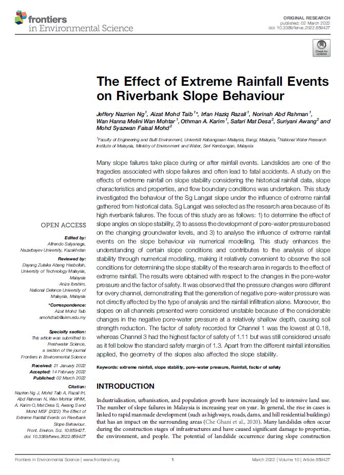Thumbnail for The Effect of Extreme Rainfall Events on Riverbank Slope Behaviour