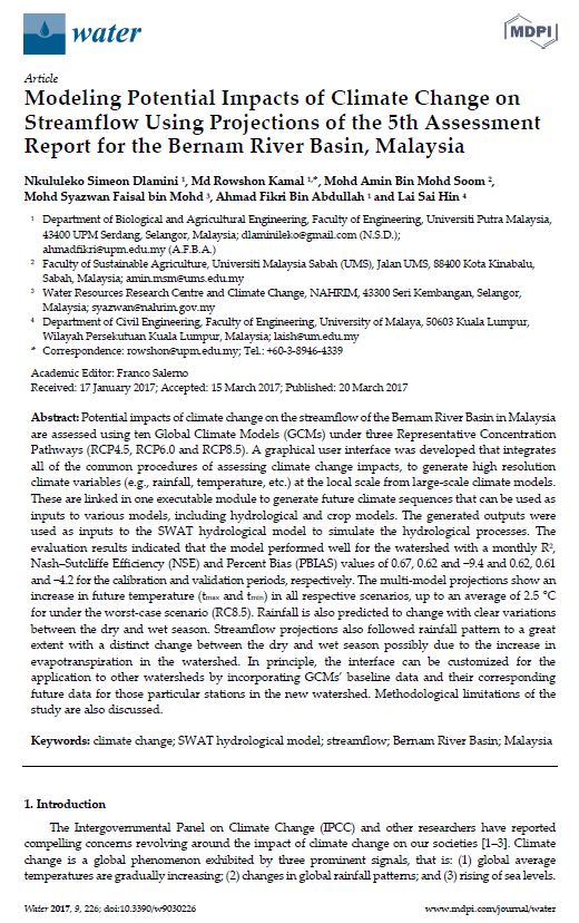 Thumbnail for Modeling Potential Impacts of Climate Change on Streamflow Using Projections of the 5th Assessment Report for the Bernam River Basin, Malaysia