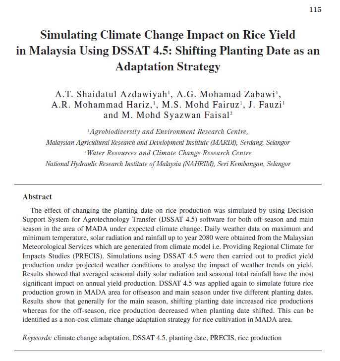 Thumbnail for Simulating Climate Change Impact on Rice Yield in Malaysia Using DSSAT 4.5: Shifting Planting Date as an Adaptation Strategy