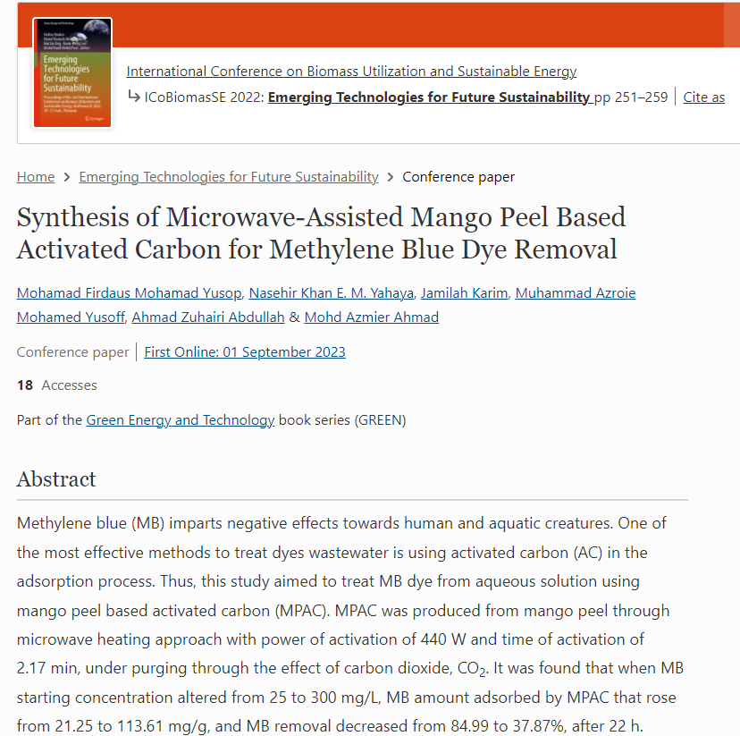 Thumbnail for Preparation of Edamame Bean Pod Based Activated Carbon for Methylene Blue Dye Adsorption