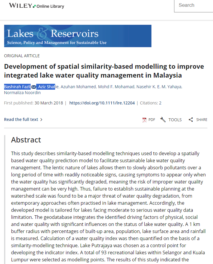 Thumbnail for Development of spatial similarity-based modelling to improve integrated lake water quality management in Malaysia