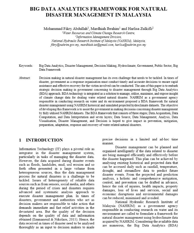 Thumbnail for Big Data Analytics Framework for Natural Disaster Management in Malaysia