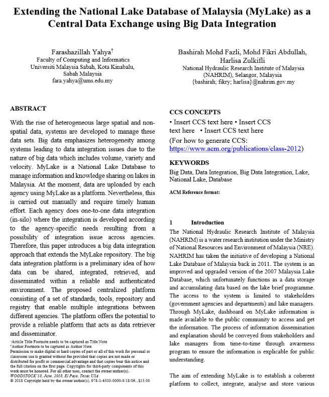 Thumbnail for Extending the National Lake Database of Malaysia (MyLake) as a Central Data Exchange using Big Data Integration