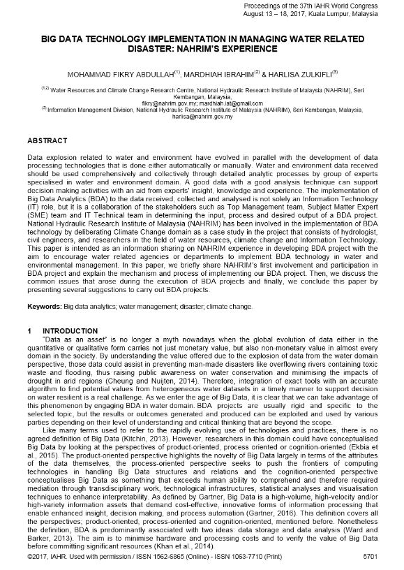 Thumbnail for BIG DATA TECHNOLOGY IMPLEMENTATION IN MANAGING WATER RELATED DISASTER: NAHRIM’S EXPERIENCE