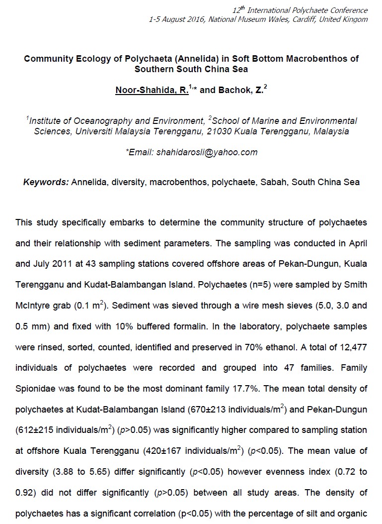 Thumbnail for COMMUNITY ECOLOGY OF POLYCHAETA (ANNELIDA) IN SOFT BOTTOM MACROBENTHOS OF SOUTHERN SOUTH CHINA SEA