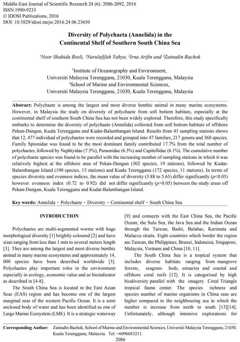 Thumbnail for DIVERSITY OF POLYCHAETA (ANNELIDA) IN THE CONTINENTAL SHELF OF SOUTHERN SOUTH CHINA SEA